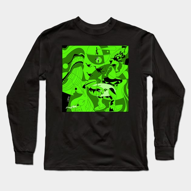 green the garden of earthly delights in ecopop aesthetic kaiju mexican remix art Long Sleeve T-Shirt by jorge_lebeau